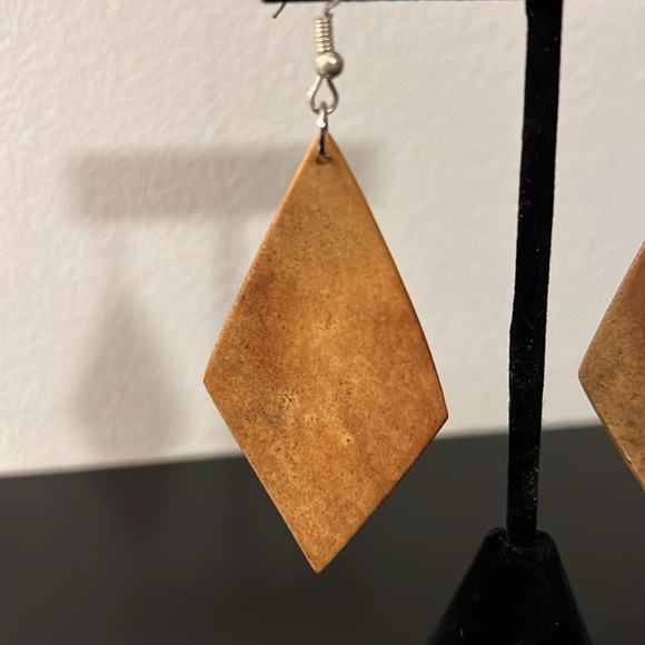Hand Carved Wood Drop Earrings - Picture 2 of 6